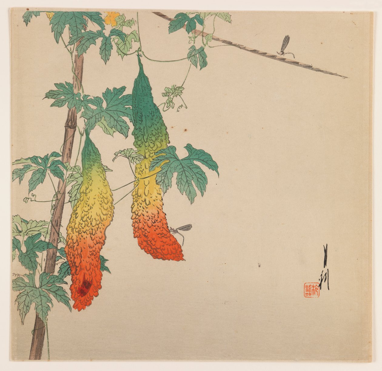 Kurpitsa ja ampiainen, n. 1890-1910 (puupalikkaväripainatus) tekijältä Ogata Gekko