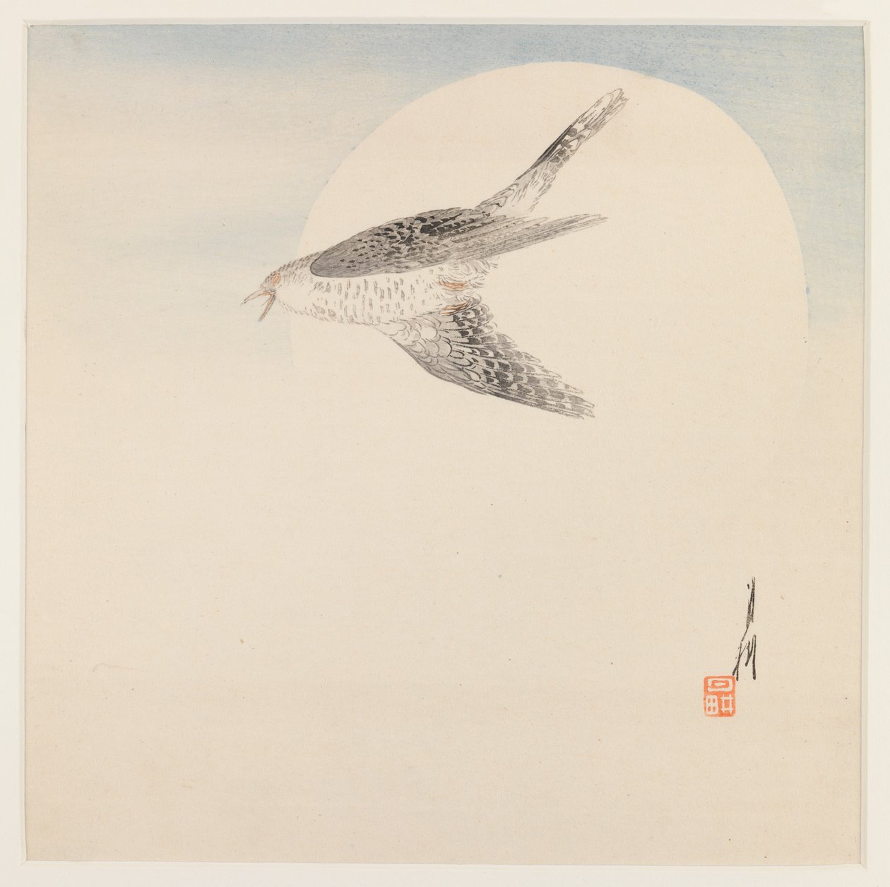 Kuun lentävä satakieli, n. 1890-1910 (puupalikkaväripainatus) tekijältä Ogata Gekko