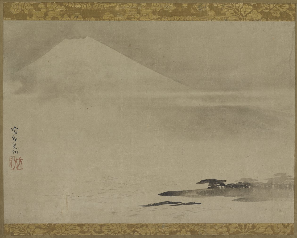 Maisema: Fuji-vuori mereltä, riippuva kirjakäärö (asennettu paneeliin), 1600-luvun loppu - 1700-luvun alku (muste paperille) tekijältä Ogata Korin