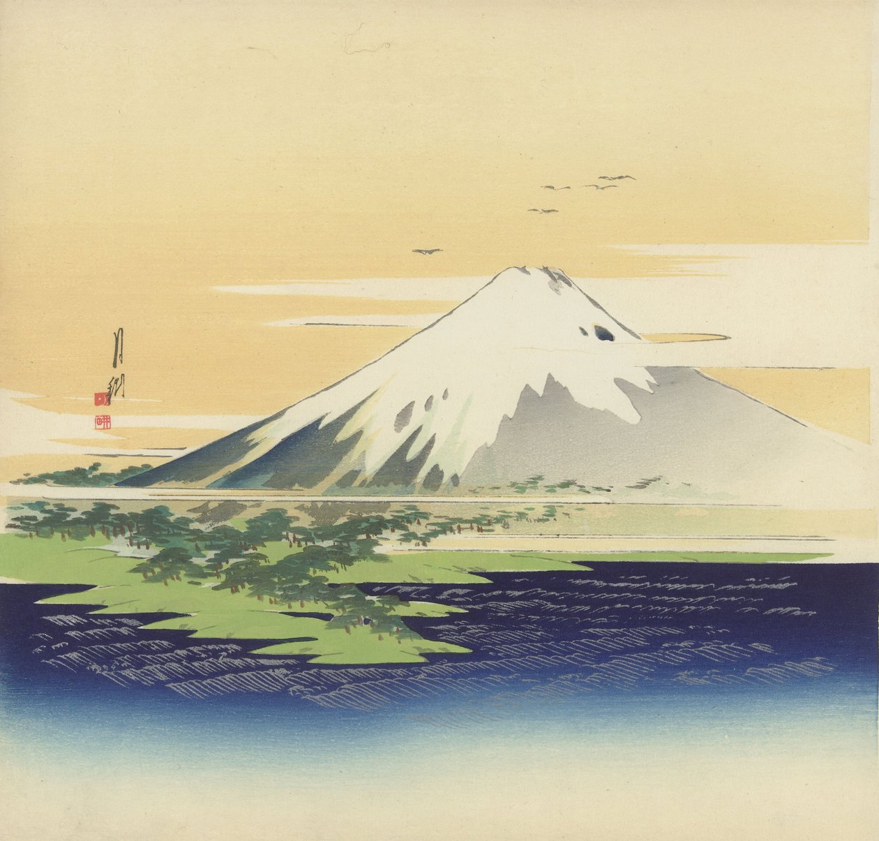 Fuji Mion rannalta, 1900-1910 (puupainatus) tekijältä Ogata Gekko