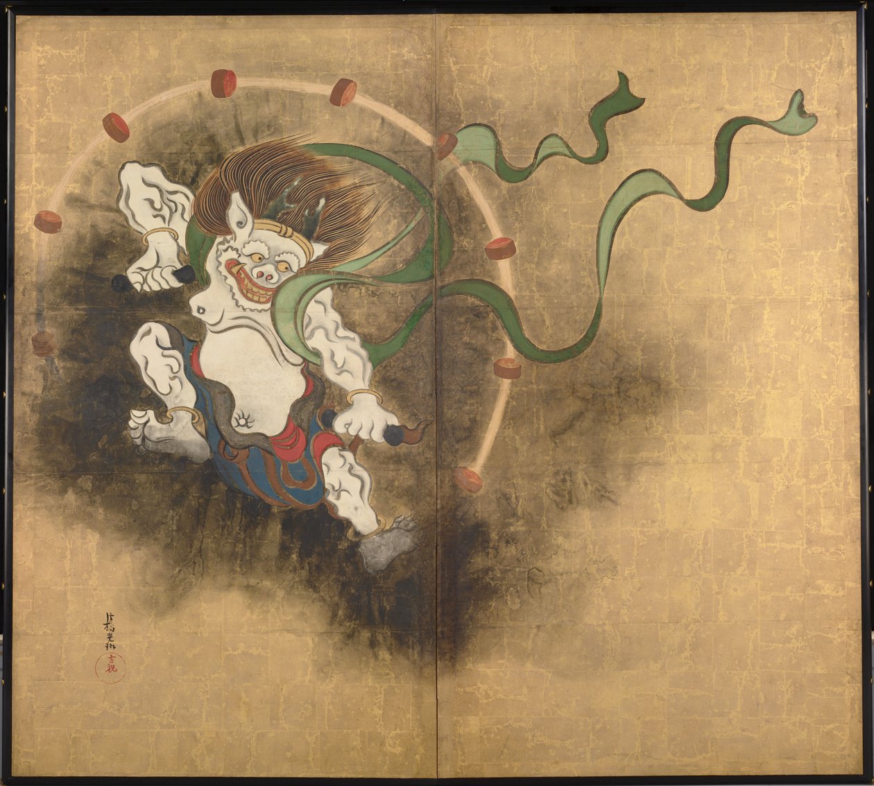 Le dieu de la tempete (Ukonenjumala) Kaksipaneelin näytön vasen osa - Ogata Korinin (1658-1716) teos, akvarelli ja muste paperille, 1700-luvun alku, japanilainen taide, itämainen mytologia - Tokion kansallismuseo, Japani tekijältä Ogata Korin
