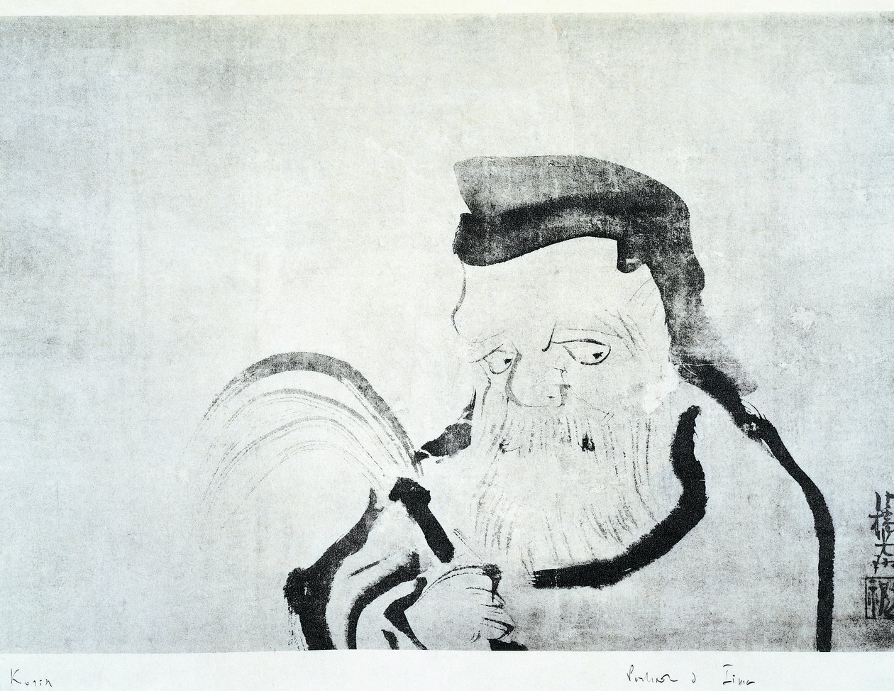 Vanhan miehen muotokuva, piirustus Ogata Korin (1658-1716), muste silkille, japanilainen sivilisaatio, Edo-kausi tekijältä Ogata Korin