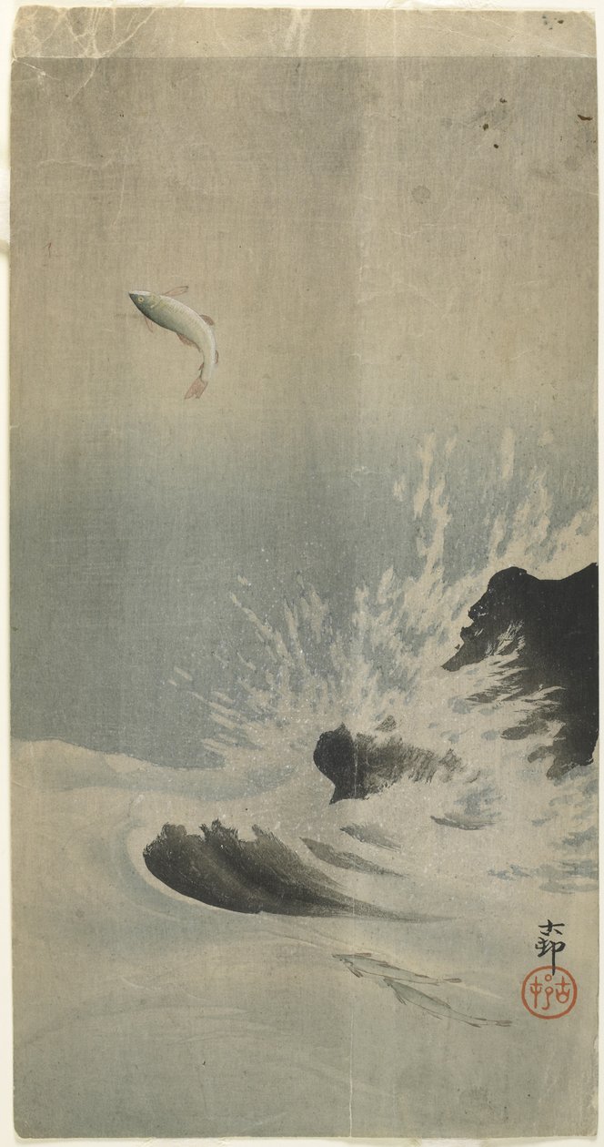 (Leaping Fish), ennen vuotta 1912 tekijältä Ohara Koson