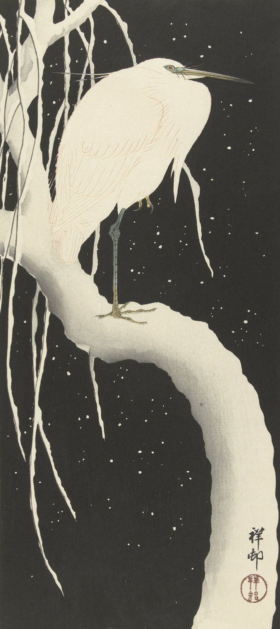 Egret in the Snow, 1925-1936 tekijältä Ohara Koson