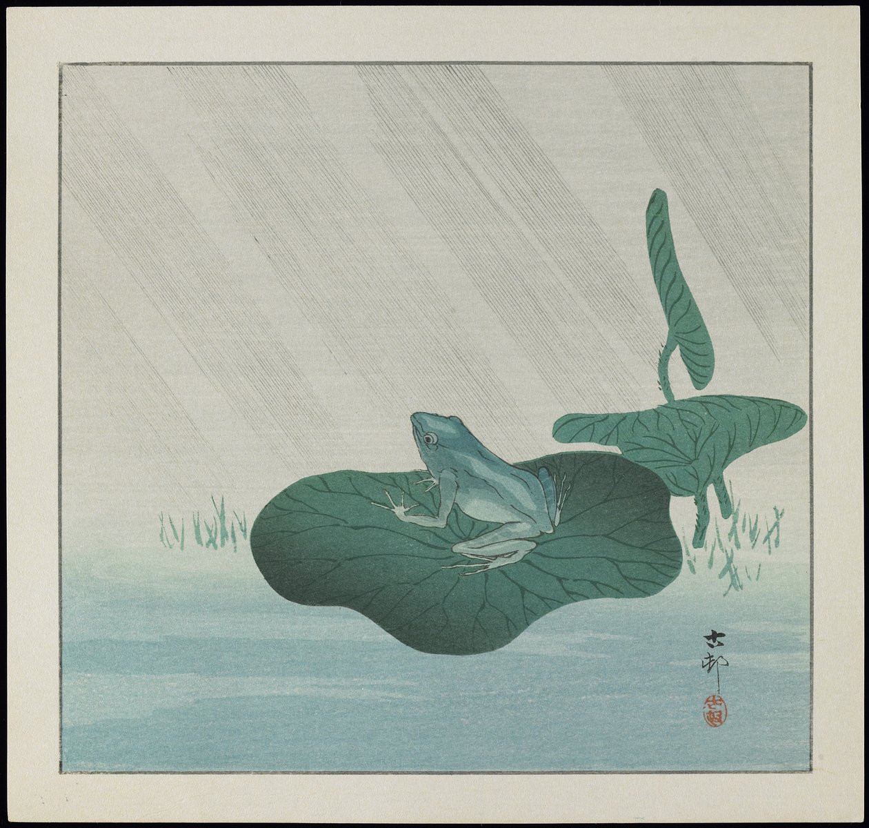 Sammakko sateessa, ennen 1912 tekijältä Ohara Koson