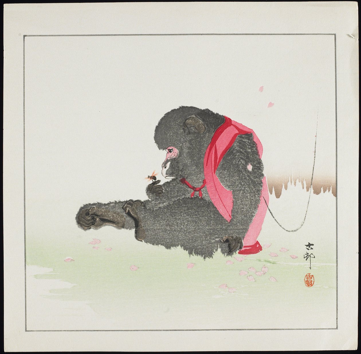 Apina pyydystämään mehiläistä, ennen 1912 tekijältä Ohara Koson