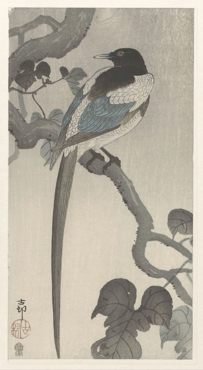 Harakka puun oksalla tekijältä Ohara Koson