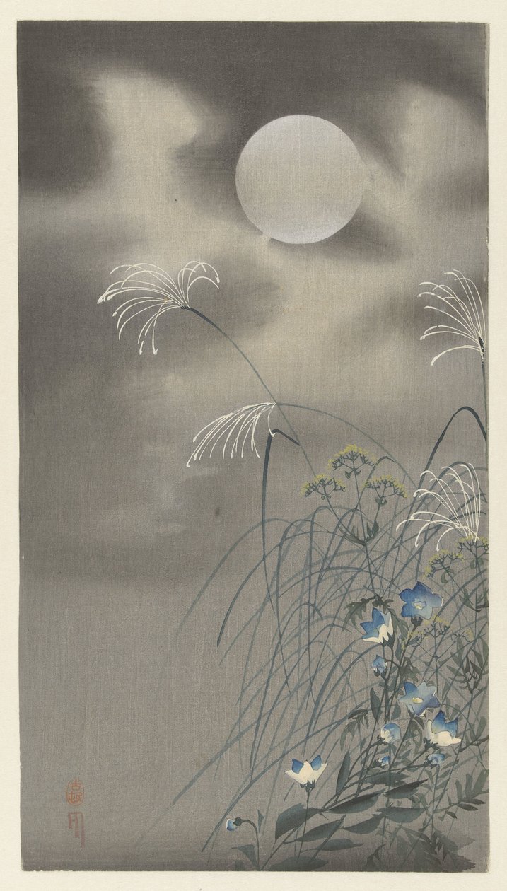 Herbes i flors en acabat de lluna plena tekijältä Ohara Koson