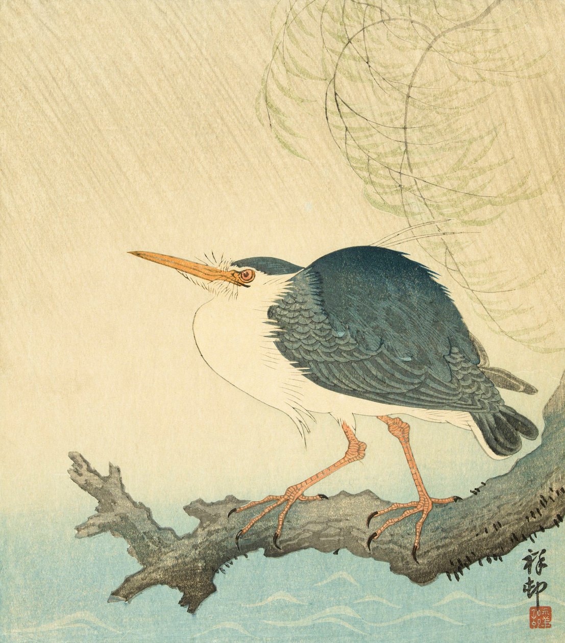 Heron in a Storm, japanilainen taiteilija Ohara Koson tekijältä Ohara Koson