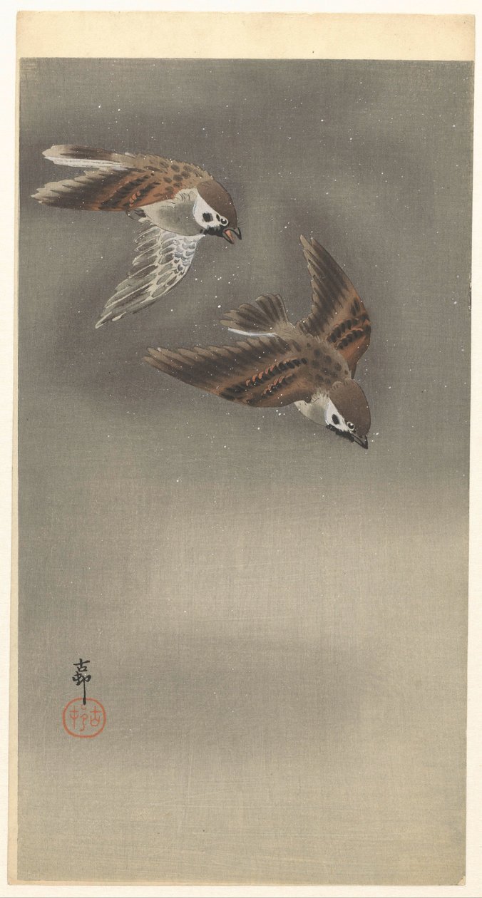 Sormus varpuset lumessa tekijältä Ohara Koson