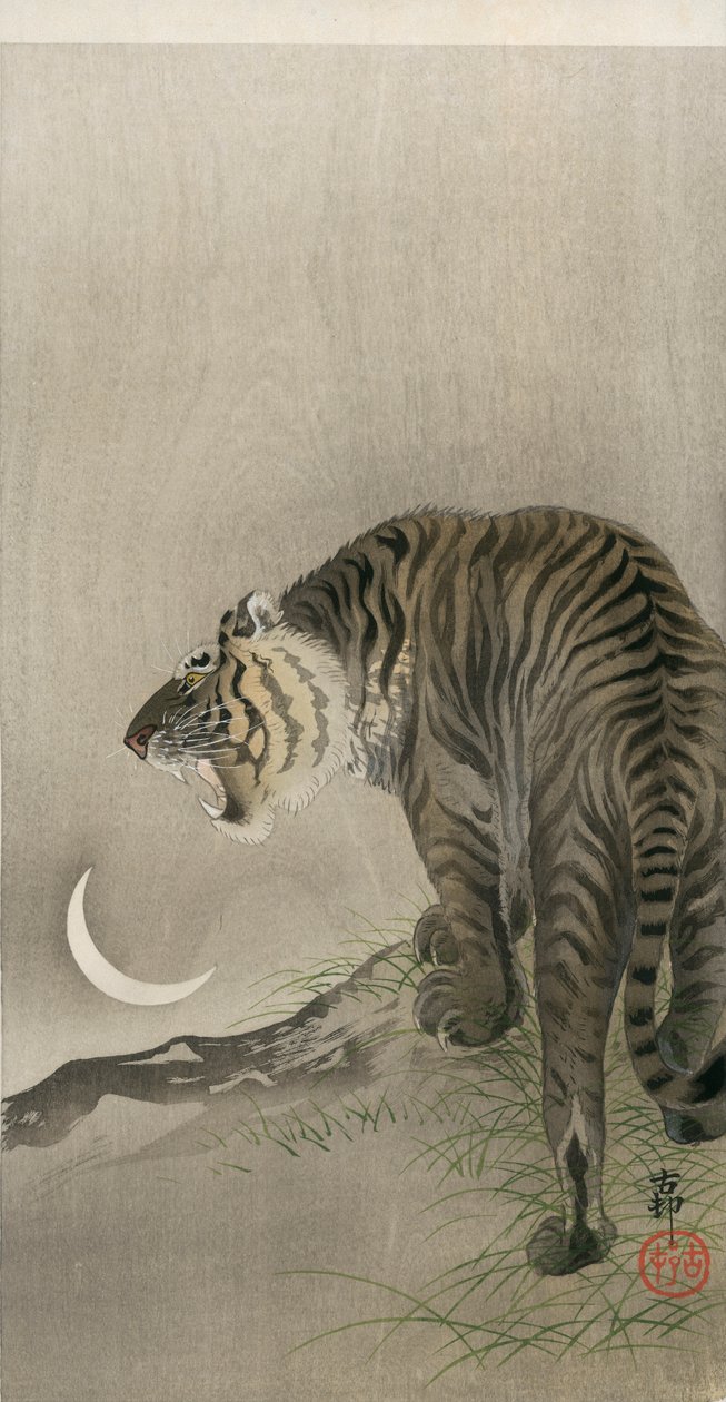 Karjuva tiikeri ja puolikuu tekijältä Ohara Koson