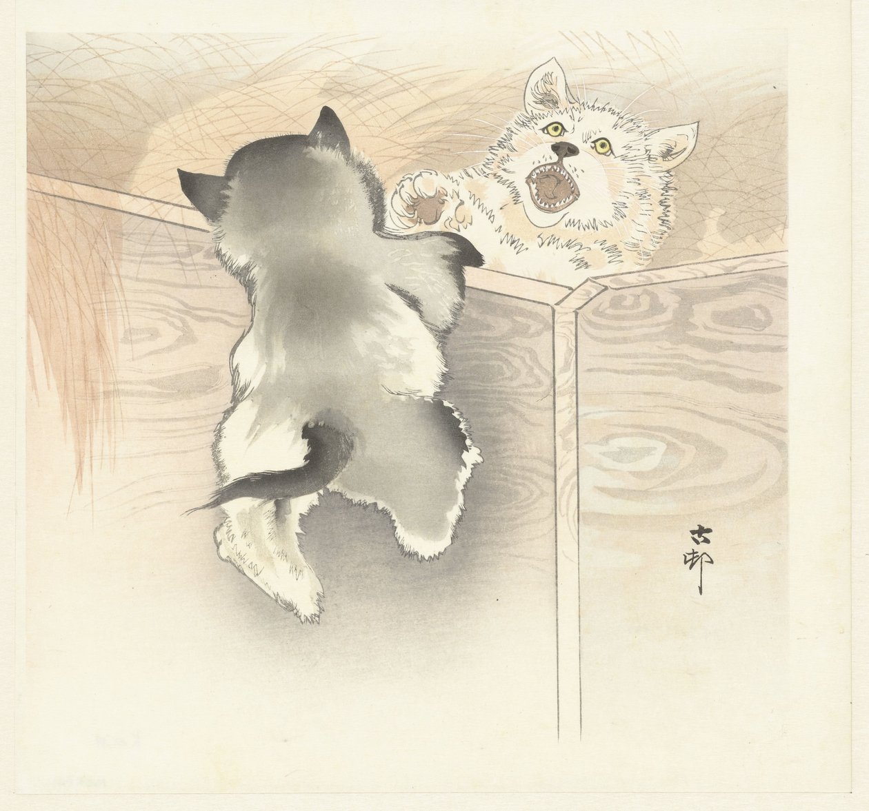 Kaksi leikkivää koiraa tekijältä Ohara Koson