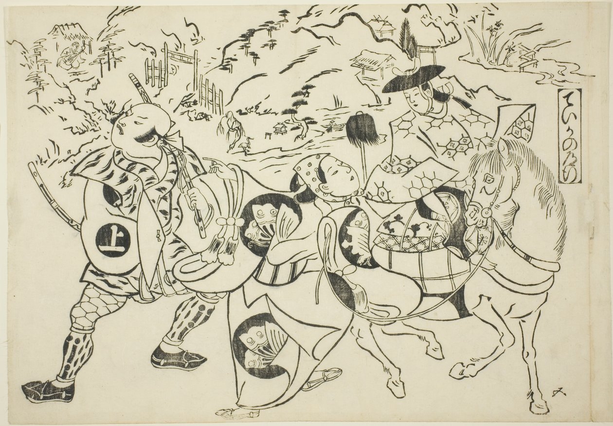 Teikan matka (Taika no michiyuki), sarjasta "Kuuluisia kohtauksia japanilaisista nukketeatterinäytelmistä (Yamato irotake)". tekijältä Okumura Masanobu