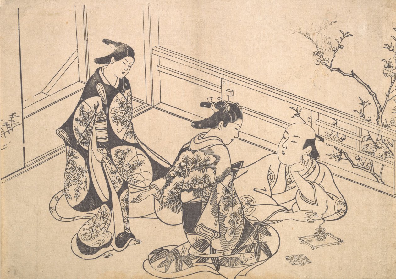 Näyttelijä Ichimura Takenojo makuulla parvekkeella, n. 1715, n. 1715. tekijältä Okumura Masanobu