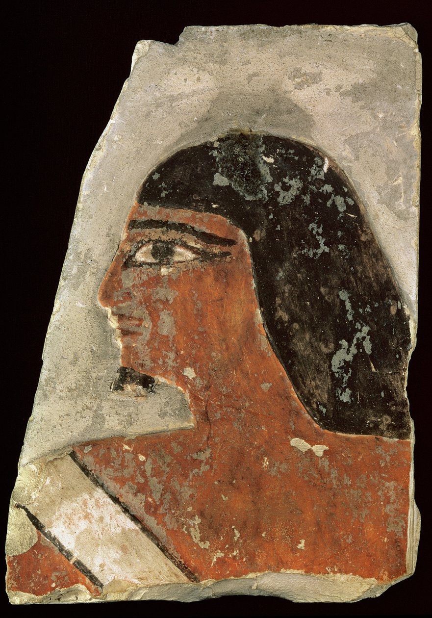 Kohokuva miehen päästä (maalattu kalkkikivi) tekijältä Old Kingdom Egyptian