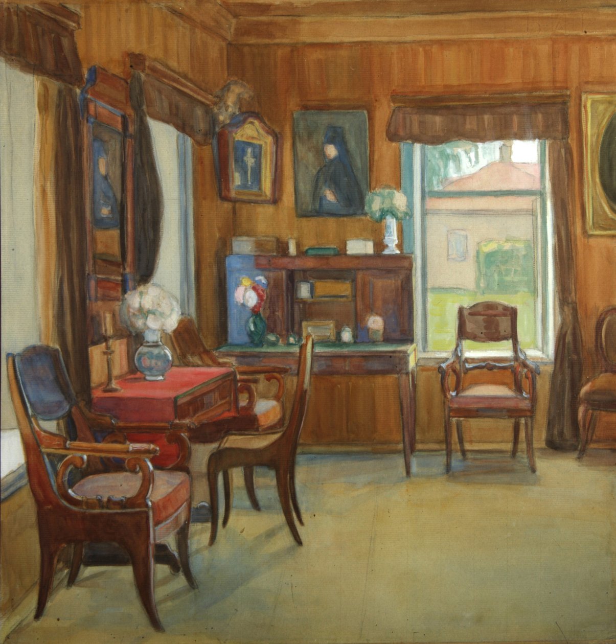 Sisustus talossa Chegodayevon kylässä, 1900-luku tekijältä Olga Nikolayevna Korovina