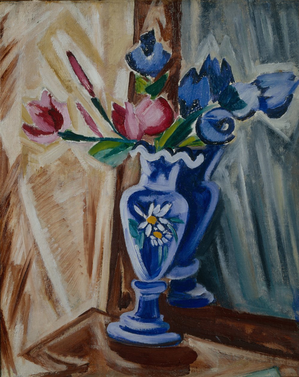 Sininen maljakko kukilla, 1913 tekijältä Olga Rozanova