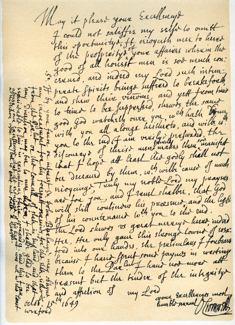 Oliver Cromwellin kirje Lord Fairfaxille, Wexford, 15. lokakuuta 1649 tekijältä Oliver Cromwell