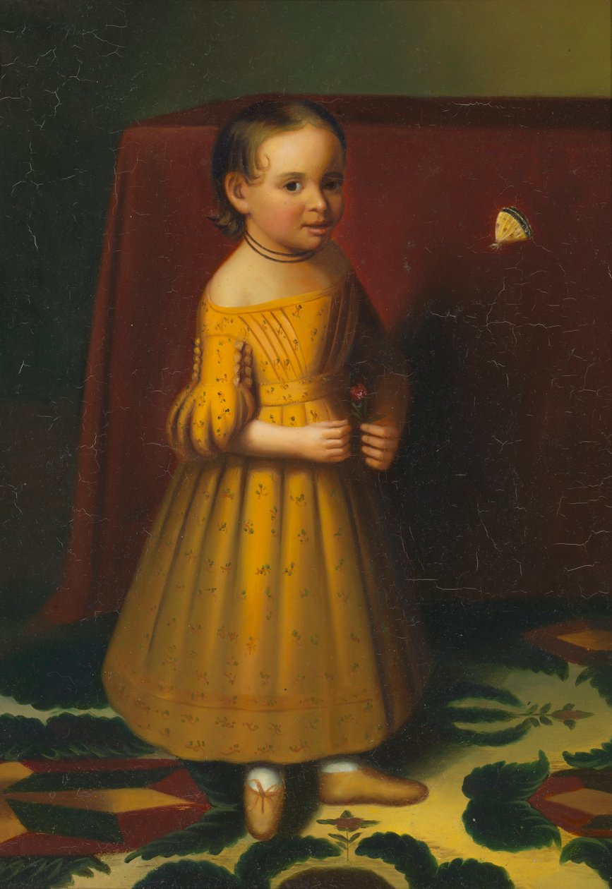 Nuoren tytön muotokuva ruusun ja perhonen kanssa, n. 1838. tekijältä Oliver Tarbell Eddy