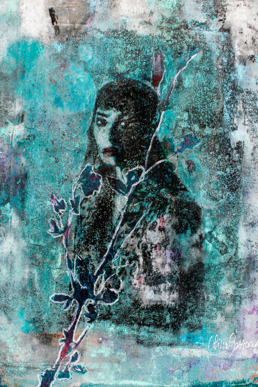 Muotokuva joen rannalla, 2023 (sekatekniikka paperille) tekijältä Olivia Gozzano