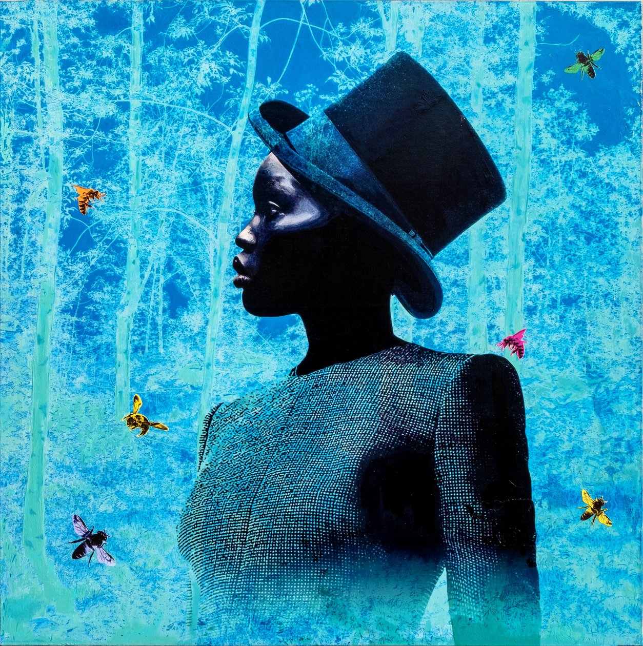 Teletrasporto, 2022 (sekatekniikka kankaalle) tekijältä Olivia Gozzano