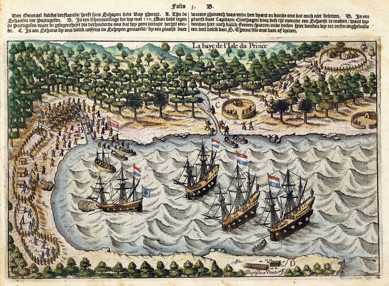 Näkymä hollantilaislaivasta satamassa, n. 1598-1602 tekijältä Olivier van Noort