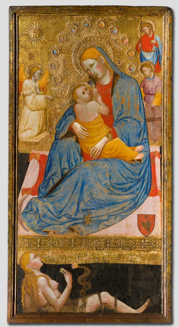 Nöyryyden Madonna Eevan kiusauksella, n. 1400. tekijältä Olivuccio di Ciccarello