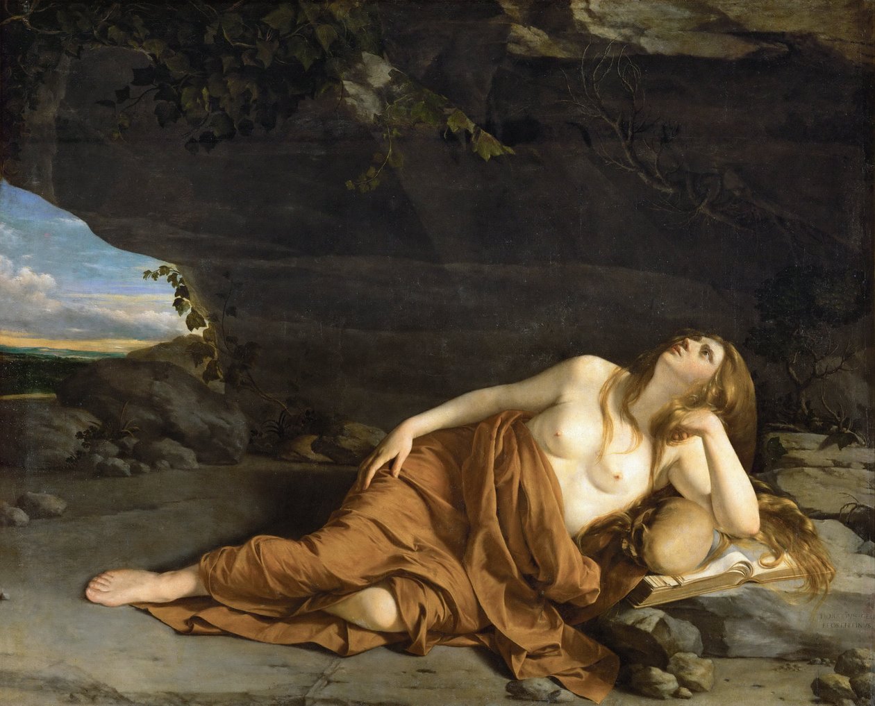 Marie Madeleine katuva - Katuva Maria Magdaleena - Orazio Gentileschi (1563-1638). Öljy kankaalle, n. 1625. Mitat : 163x208 cm. Taidehistoriallinen museo, Vienne tekijältä Orazio Gentileschi