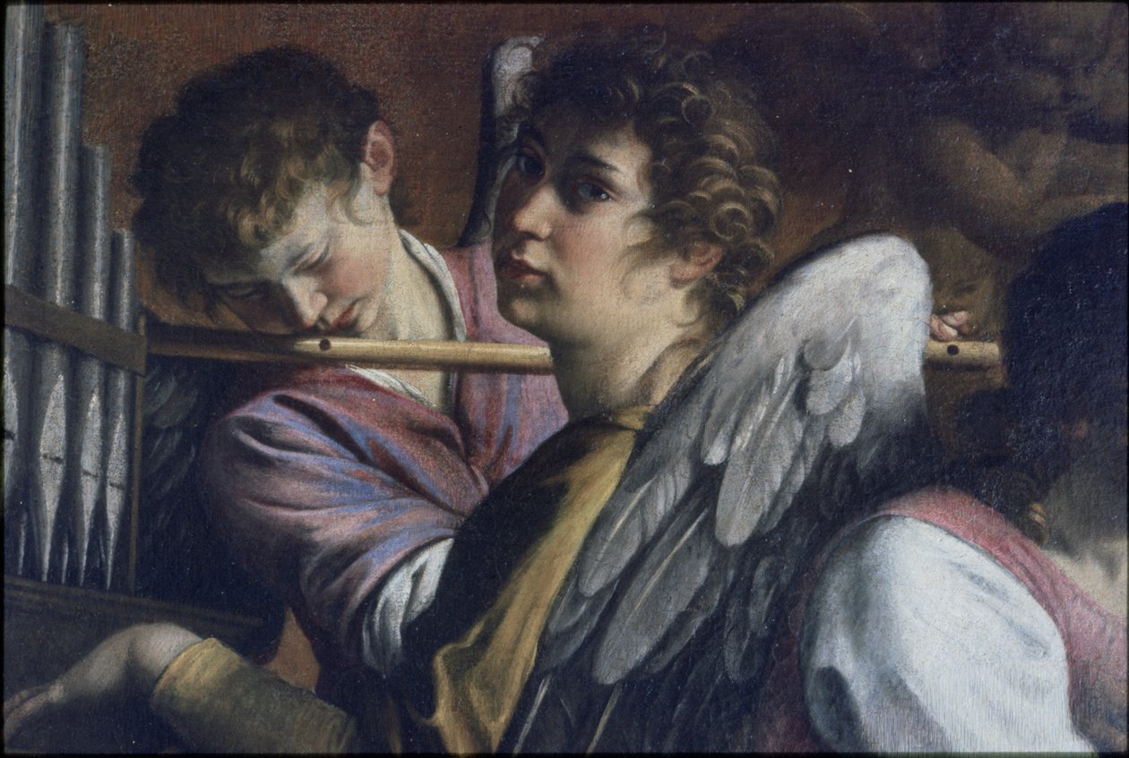 Ympärileikkaus. Yksityiskohta: Artemisia Gentileschi hahmona Saint Cecilia, c. 1620. tekijältä Orazio Gentileschi