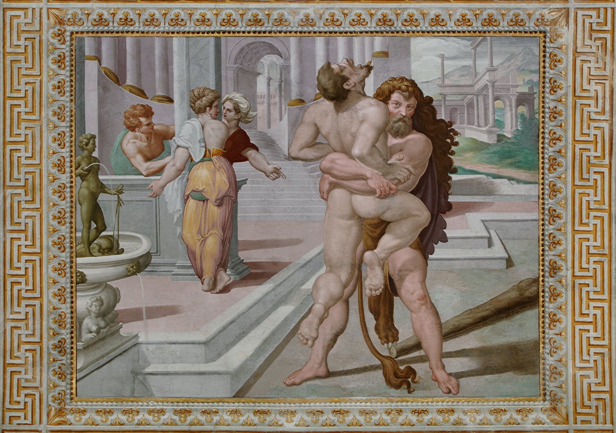 Hercules taistelee Antaeusta, yksityiskohta tekijältä Orazio Samacchini