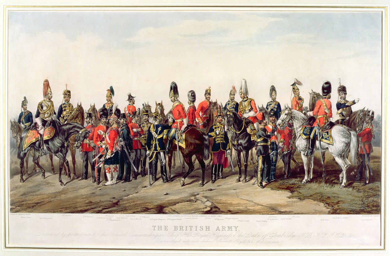 Britannian armeijan univormut, kaiverrettu J. Morrisin toimesta, 1859. tekijältä Orlando Norie