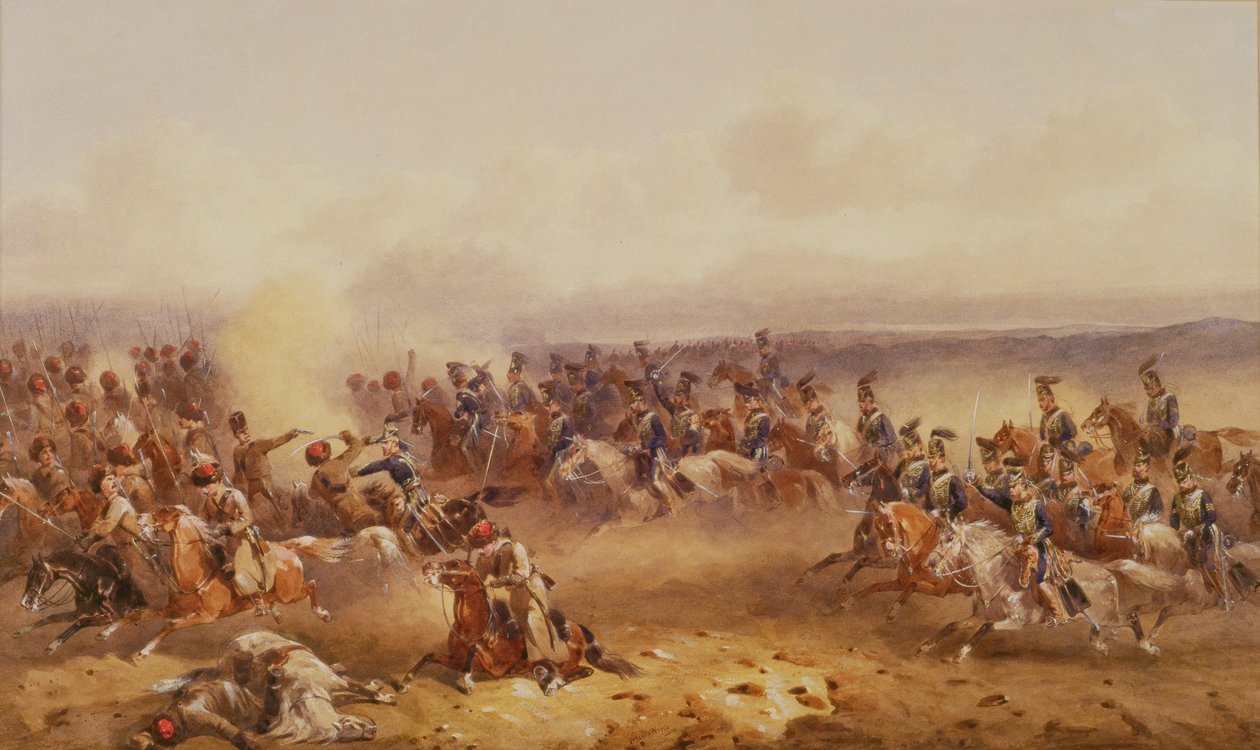 10. husaarien laivue voitti venäläiset Tchernayalla, 16. elokuuta 1855, noin 1890 tekijältä Orlando Norie