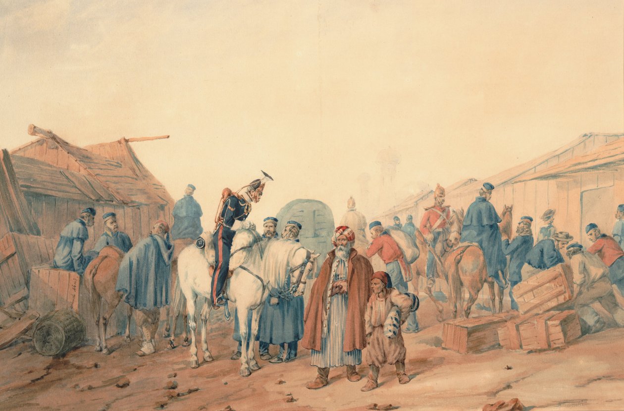 Brittiarmeijan huoltotukikohta Balaclavan satamassa, 1854 tekijältä Orlando Norie
