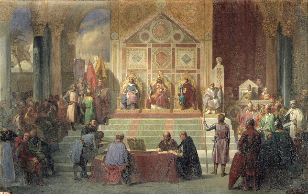 St. Louis (1214-70) Ranskan kuningas ottaa vastaan Jerusalemin patriarkan Robertin Damiettassa vuonna 1249, 1846 tekijältä Oscar Gue