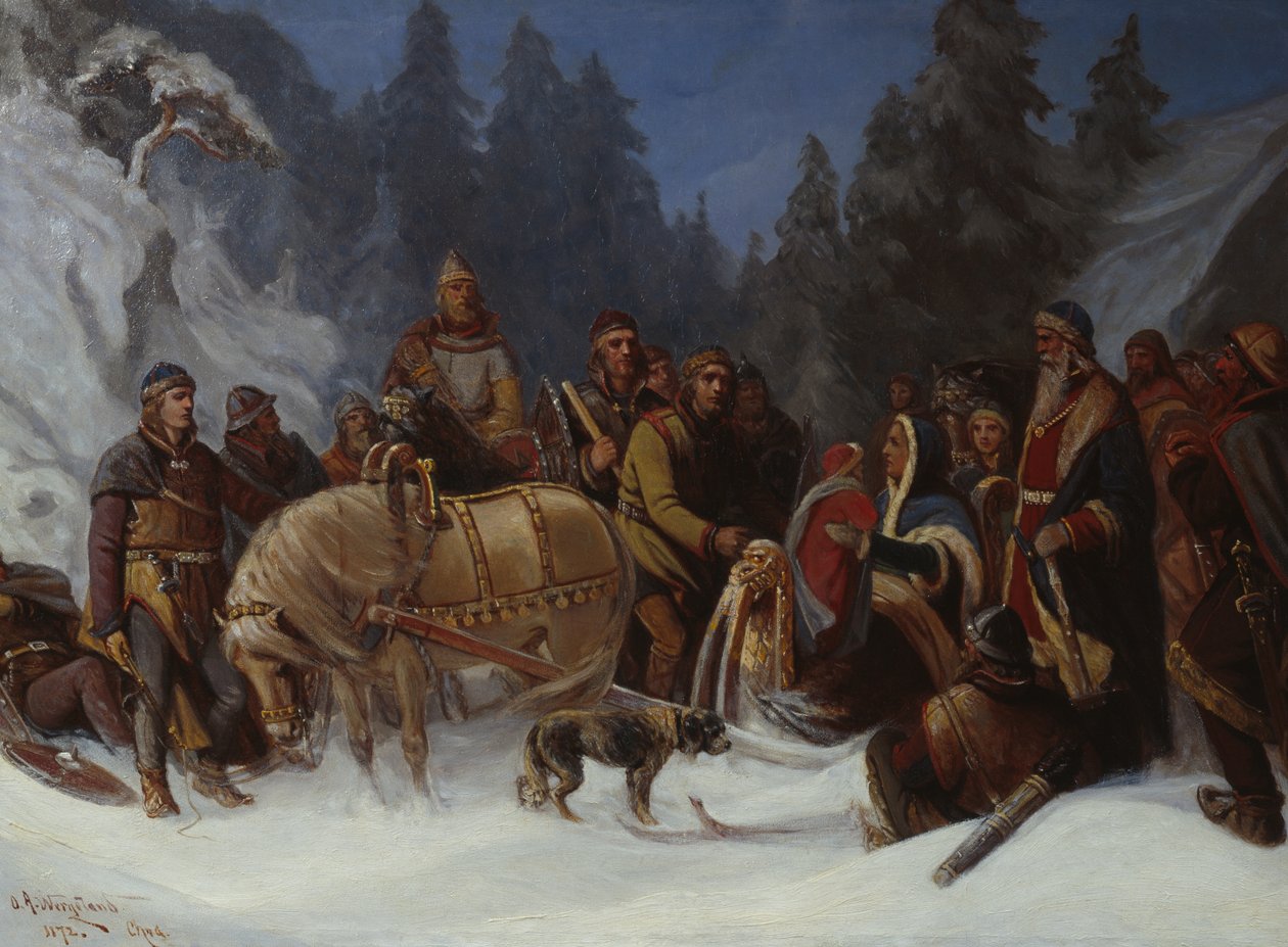 Inga Kongemor uskoo poikansa Håkon Håkonssonin Birkebeinerin päällikön Dagfinn Bondelle tekijältä Oscar Arnold Wergeland
