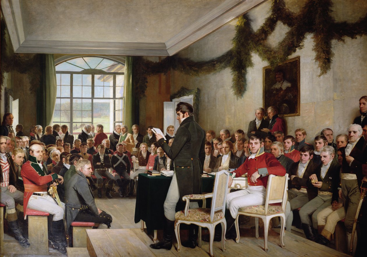 Eidsvollin kansalliskokous hyväksyi Norjan perustuslain vuonna 1814 tekijältä Oscar Arnold Wergeland