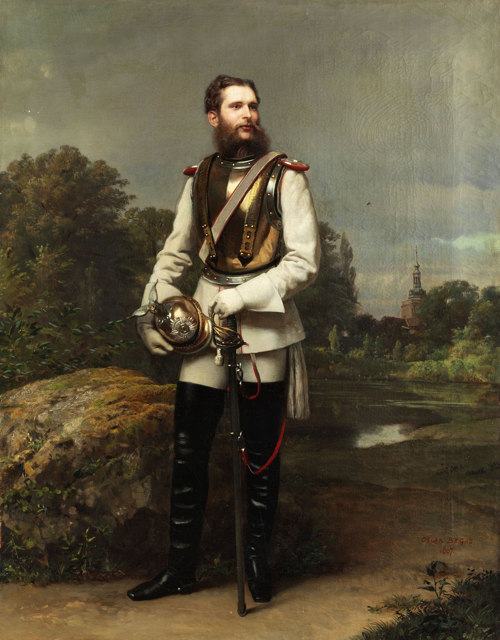 Preussin kruununprinssi Friedrich Wilhelm. Signeerattu ja päivätty "OSCAR BEGAS 1867" tiellä oikeassa alakulmassa tekijältä Oscar Begas
