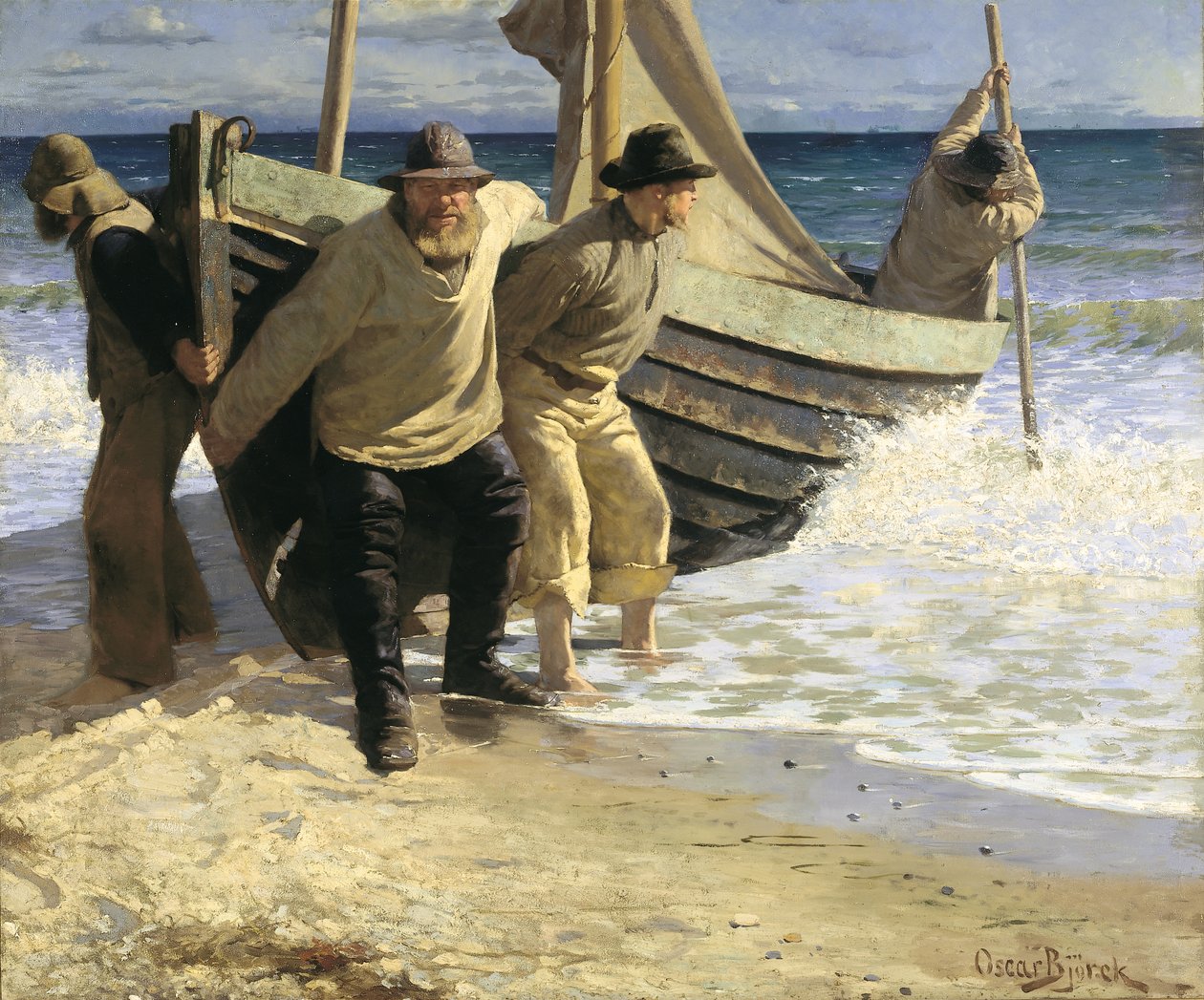 Veneen laskeminen vesille. Skagen tekijältä Oscar Gustaf Bjorck