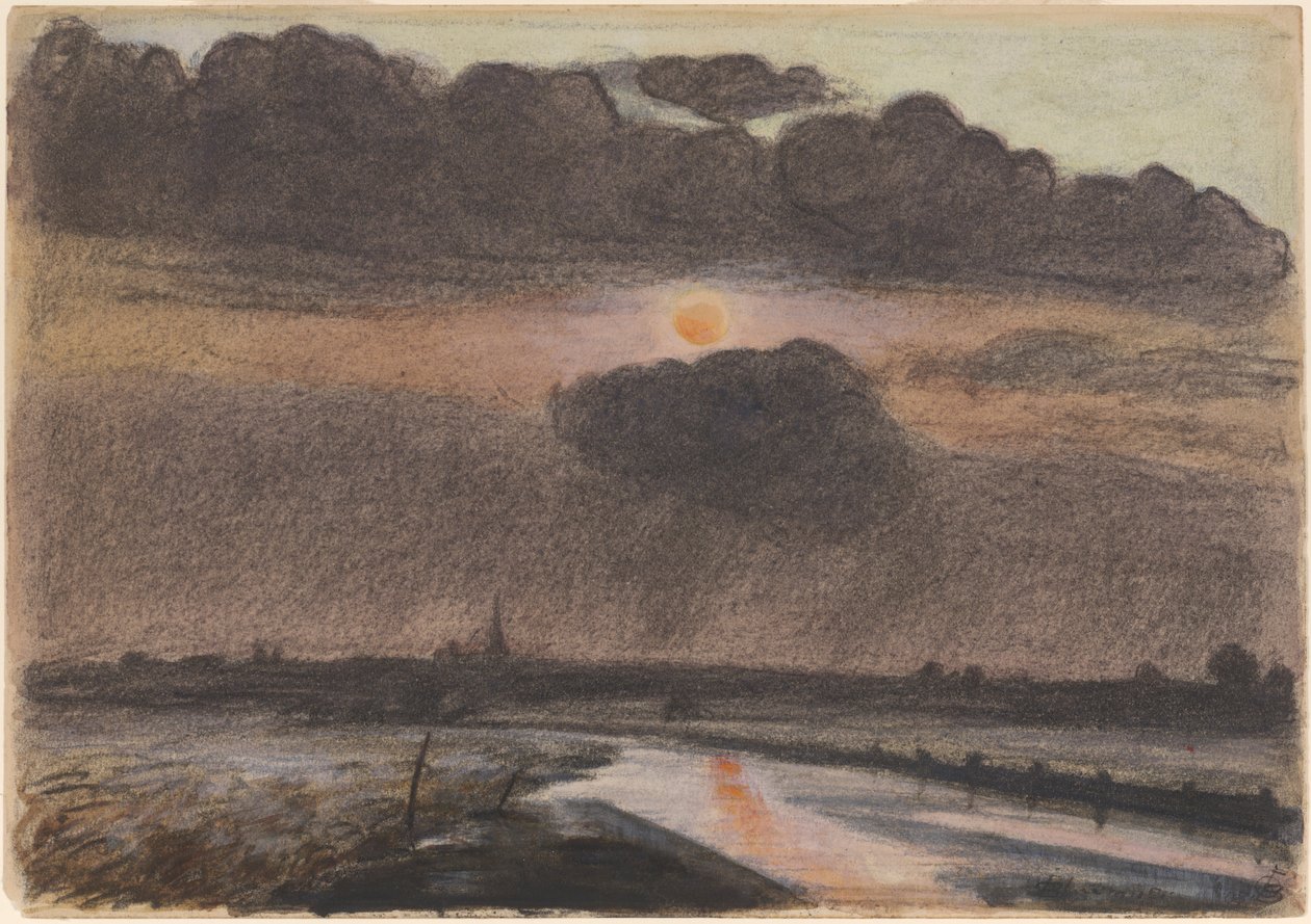 Auringonlasku joella tekijältä Oscar Bluemner
