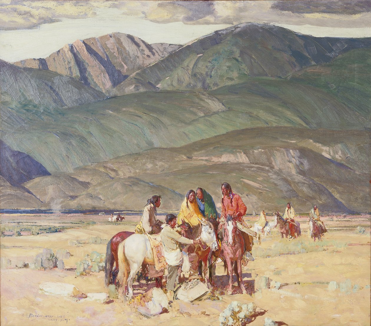 Taos Indians on the Mesa (öljy kankaalle) tekijältä Oscar Edward Berninghaus