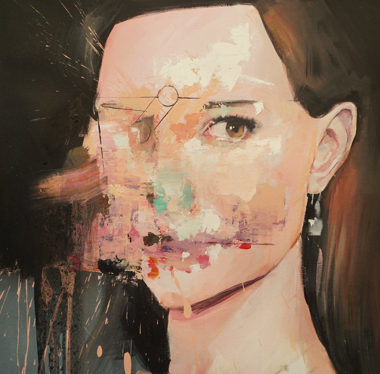 Distorted Natalie Portman, 2019-25 (akryyli, pastelli ja öljy kankaalle). tekijältä Oscar Nin