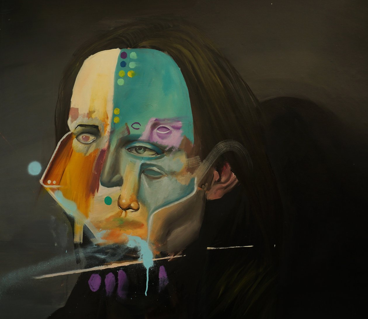 Portrait of a Lilac Night, 2021-23 (öljy ja spraymaali pellavalle) tekijältä Oscar Nin
