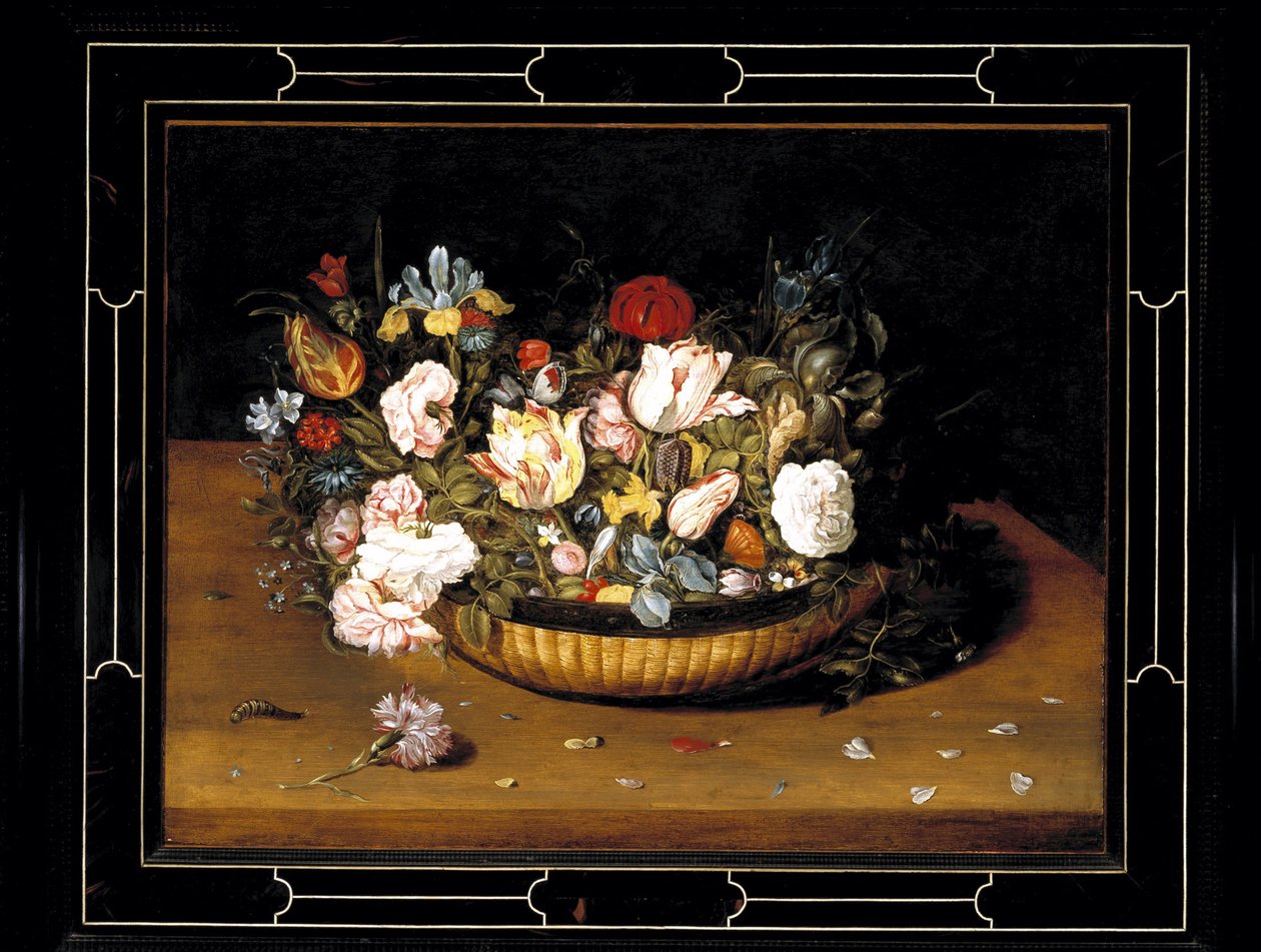 Basket of Flowers, n. 1615 (öljy paneelille) tekijältä Osias the Elder Beert