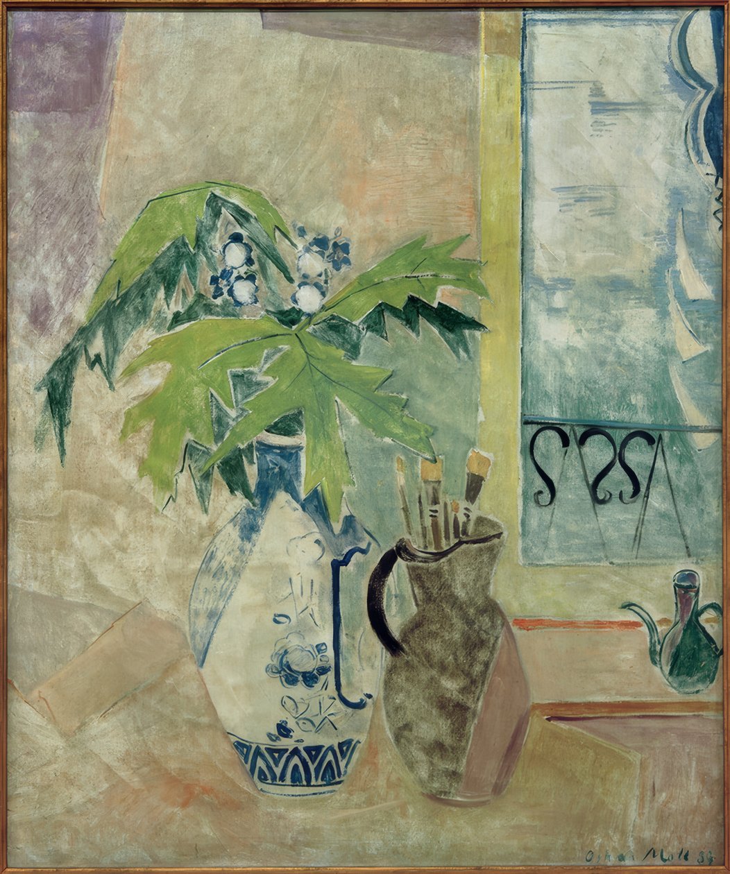 O.Moll, Vase mit Zweigen und Krug ja Pinseln tekijältä Oskar Moll