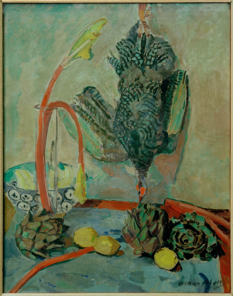 Stilleben mit Perlhuhn und Artischocken tekijältä Oskar Moll