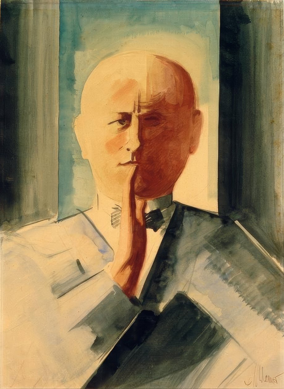 Omakuva kohotetulla kädellä tekijältä Oskar Schlemmer