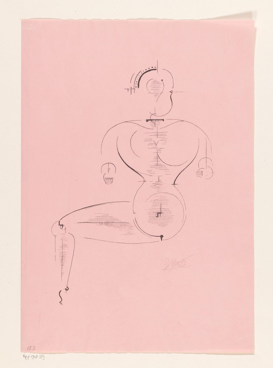 Istuva hahmo tekijältä Oskar Schlemmer (signed by artist)
