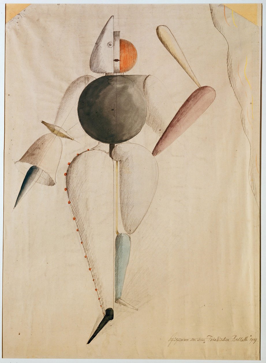 Pukusuunnittelu Triadic Balletille, Schlemmer, Oskar (1888-1943). Akvarelli paperille tekijältä Oskar Schlemmer