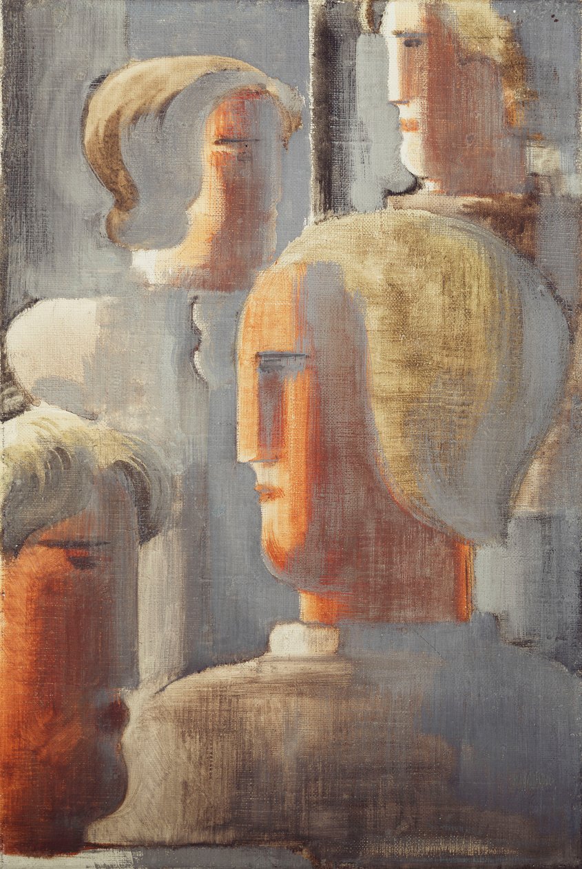 Neljän pään ryhmä Harmaansininen, Folkwang-tutkimus III; Neljä pääryhmää harmaansinisiä, Folkwang Study III tekijältä Oskar Schlemmer