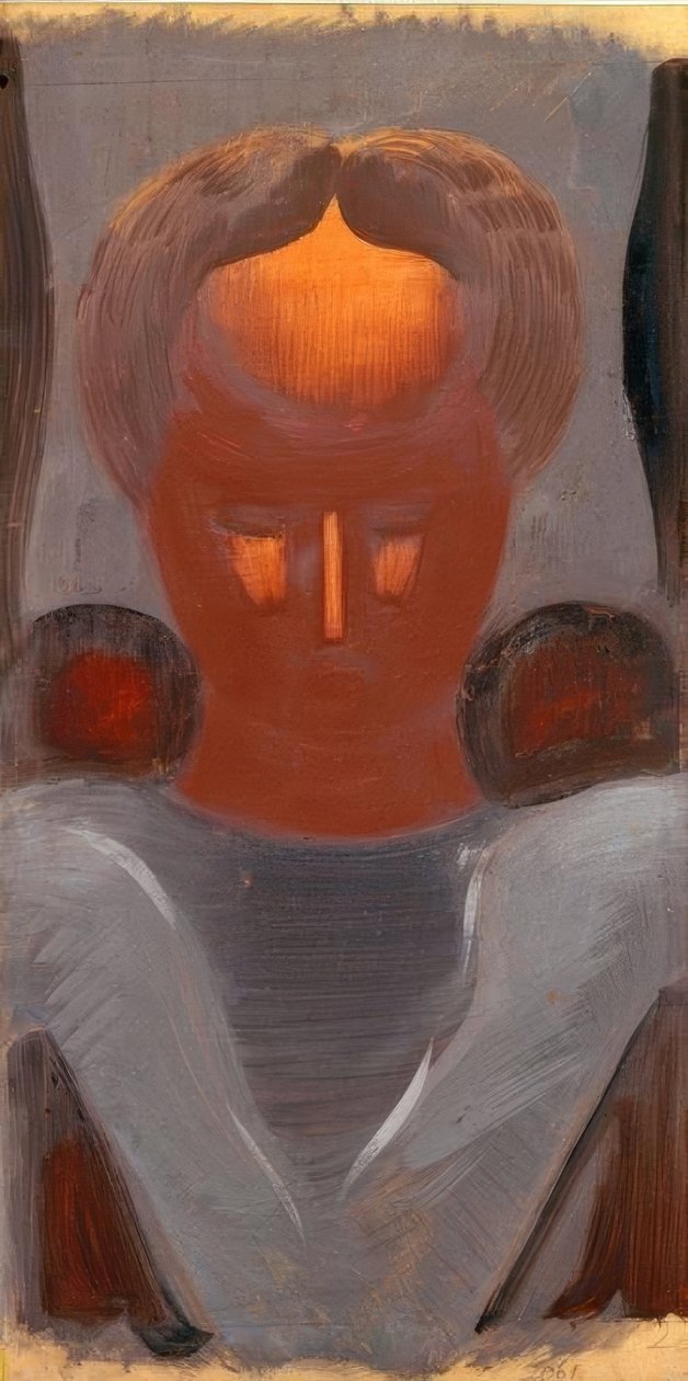 Pää, jossa on valaistu otsa tekijältä Oskar Schlemmer